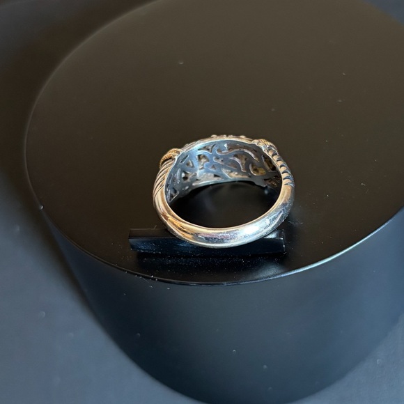 Sterling Silver Filigree, 14k Yellow Gold, and Round Diamonds Ring